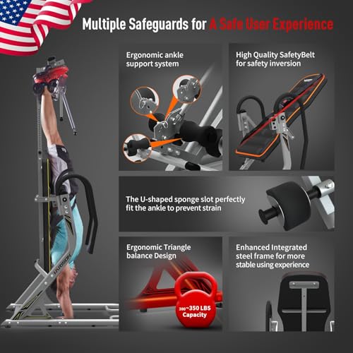 HARISON Inversion Table for Back Pain Relief 350 LBS Capacity with 3D Memory Foam, Back Inversion Chair with 180 Degree Full Inversion (2022 Updated)