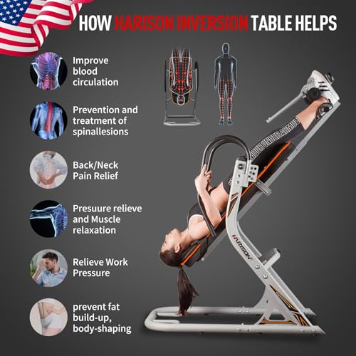 HARISON Inversion Table for Back Pain Relief 350 LBS Capacity with 3D Memory Foam, Back Inversion Chair with 180 Degree Full Inversion (2022 Updated)