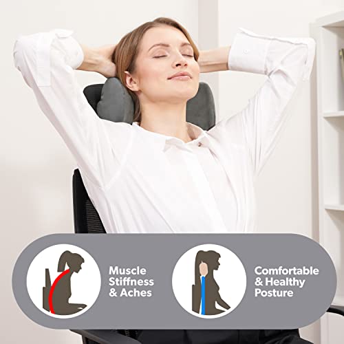 Neck Pillow Headrest Support Cushion - Clinical Grade Memory Foam for Chairs, Recliners, Driving Bucket Seats (Storm Gray)