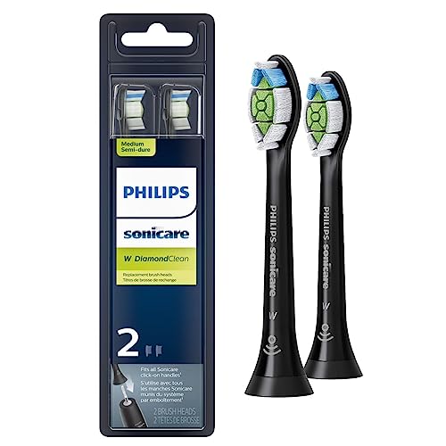 Philips Sonicare Genuine W DiamondClean Replacement Toothbrush Heads, 2 Brush Heads, Black, HX6062/95