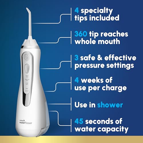 Waterpik Cordless Advanced Water Flosser For Teeth, Gums, Braces, Dental Care With Travel Bag and 4 Tips, ADA Accepted, Rechargeable, Portable, and Waterproof, White WP-560