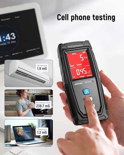 ERICKHILL EMF Meter, Rechargeable Digital Electromagnetic Field Radiation Detector Hand-held Digital LCD EMF Detector, Great Tester for Home EMF Inspections, Office, Outdoor and Ghost Hunting