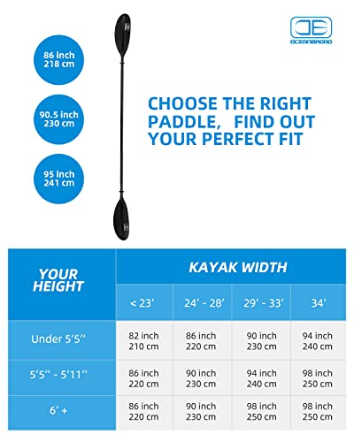 OCEANBROAD Kayak Paddle 218cm/86in Alloy Shaft Kayaking Boating Oar with Paddle Leash 1 Paddle
