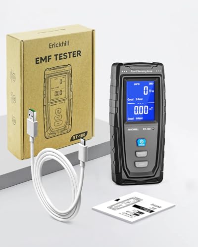 ERICKHILL EMF Meter, Rechargeable Digital Electromagnetic Field Radiation Detector Hand-held Digital LCD EMF Detector, Great Tester for Home EMF Inspections, Office, Outdoor and Ghost Hunting