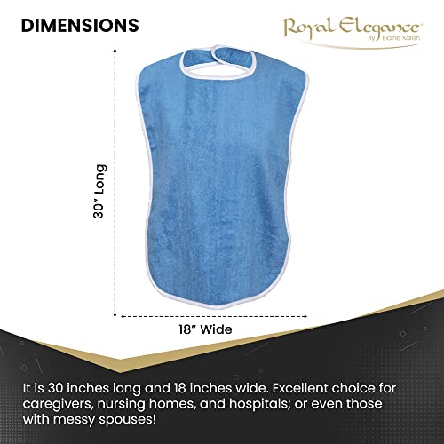 3 Pack Elaine Karen Premium Adult Bibs - bibs for adults Men, Women; Eating Cloth for Elderly Seniors and Disabled, Adjustable, Terry bib Clothing Protectors, Machine Washable, Blue