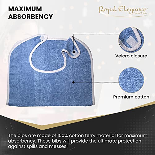 3 Pack Elaine Karen Premium Adult Bibs - bibs for adults Men, Women; Eating Cloth for Elderly Seniors and Disabled, Adjustable, Terry bib Clothing Protectors, Machine Washable, Blue