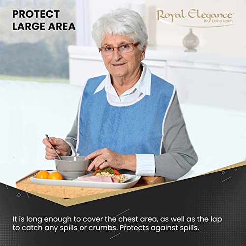 3 Pack Elaine Karen Premium Adult Bibs - bibs for adults Men, Women; Eating Cloth for Elderly Seniors and Disabled, Adjustable, Terry bib Clothing Protectors, Machine Washable, Blue