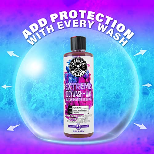 Chemical Guys CWS207 Extreme Bodywash & Wax Foaming Car Wash Soap, (Works with Foam Cannons, Foam Guns or Bucket Washes) For Cars, Trucks, Motorcycles, RVs & More, 128 fl oz (1 Gallon), Grape Scent