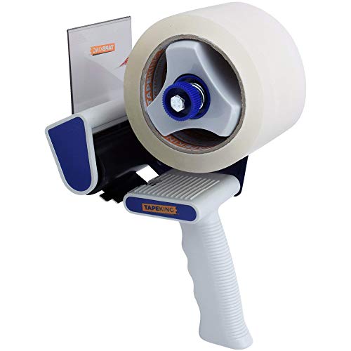 Tape King Packing Tape with Dispenser - 3-Inch-Wide Handheld Tape Gun w/ Extra Roll of Packaging Tape for Sealing, Storing and Shipping Boxes