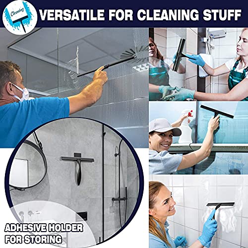 Shower Squeegee, 10-Inch Matte Black Squeegee, All-Purpose Stainless Steel Squeegee for Bathroom, Shower Doors, Mirrors, Tiles and Car Windows - 100% Streak Free