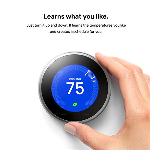 Google Nest Learning Thermostat - Programmable Smart Thermostat for Home - 3rd Generation Nest Thermostat - Works with Alexa - Stainless Steel