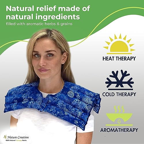 Nature Creation Microwave Heating pad for Neck and Shoulders - Natural Hot Packs for Pain Relief Microwavable - Soothing Aromatic Heat Pack for Stress & Tension Relief - 1 Pack Blue Flowers