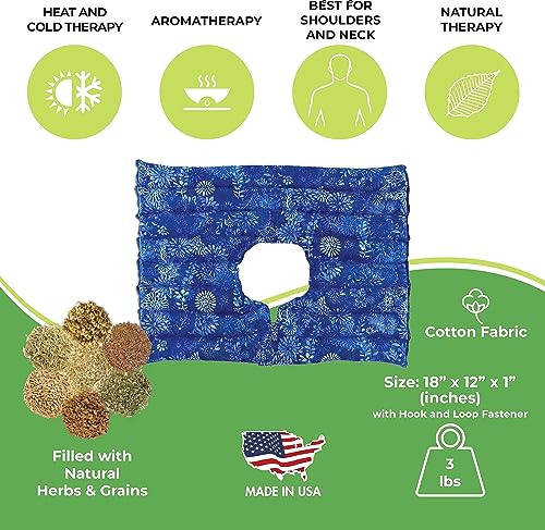 Nature Creation Microwave Heating pad for Neck and Shoulders - Natural Hot Packs for Pain Relief Microwavable - Soothing Aromatic Heat Pack for Stress & Tension Relief - 1 Pack Blue Flowers