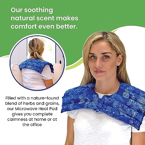 Nature Creation Microwave Heating pad for Neck and Shoulders - Natural Hot Packs for Pain Relief Microwavable - Soothing Aromatic Heat Pack for Stress & Tension Relief - 1 Pack Blue Flowers
