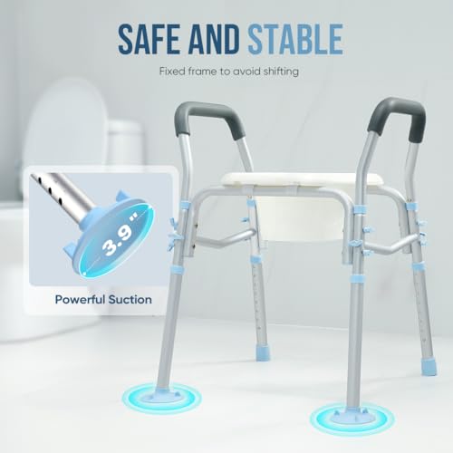 OasisSpace Stand Alone Raised Toilet Seat 300lbs - Heavy Duty Medical Raised Homecare Commode and Safety Frame, Height Adjustable Legs, Bathroom Assist Frame for Elderly, Handicap, Disabled