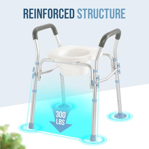 OasisSpace Stand Alone Raised Toilet Seat 300lbs - Heavy Duty Medical Raised Homecare Commode and Safety Frame, Height Adjustable Legs, Bathroom Assist Frame for Elderly, Handicap, Disabled
