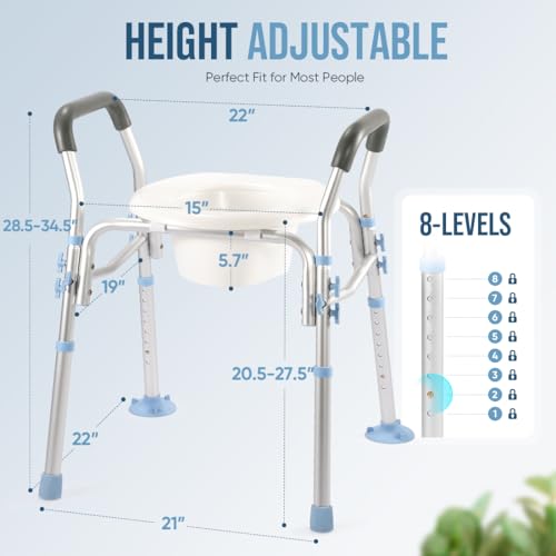 OasisSpace Stand Alone Raised Toilet Seat 300lbs - Heavy Duty Medical Raised Homecare Commode and Safety Frame, Height Adjustable Legs, Bathroom Assist Frame for Elderly, Handicap, Disabled
