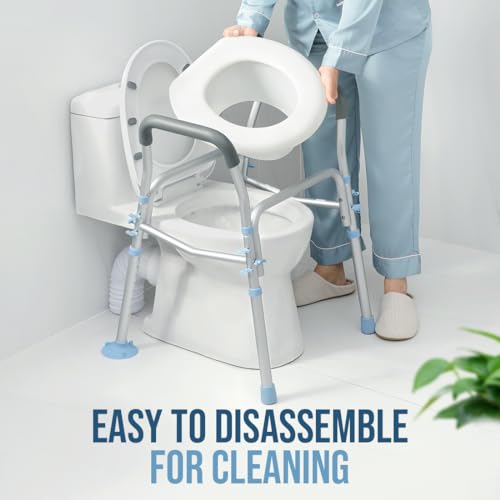 OasisSpace Stand Alone Raised Toilet Seat 300lbs - Heavy Duty Medical Raised Homecare Commode and Safety Frame, Height Adjustable Legs, Bathroom Assist Frame for Elderly, Handicap, Disabled