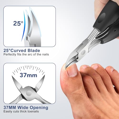 Toenail Clippers for Seniors Thick Toenails, Nail Clipper Set with Ingrown Toenail Tool & 16mm Wide Opening Nail Clippers for Men & 360 Degree Rotary Fingernail Clipper & Leather Case and Nail File