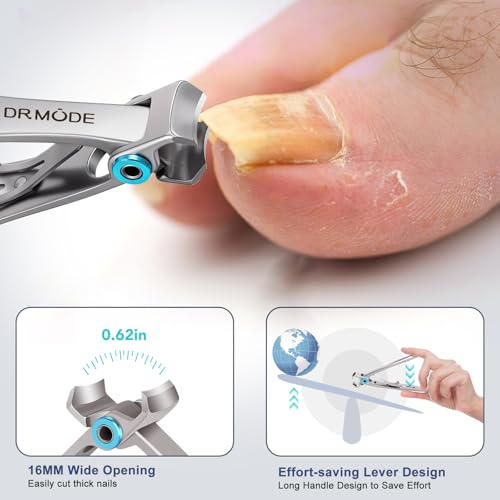 Toenail Clippers for Seniors Thick Toenails, Nail Clipper Set with Ingrown Toenail Tool & 16mm Wide Opening Nail Clippers for Men & 360 Degree Rotary Fingernail Clipper & Leather Case and Nail File