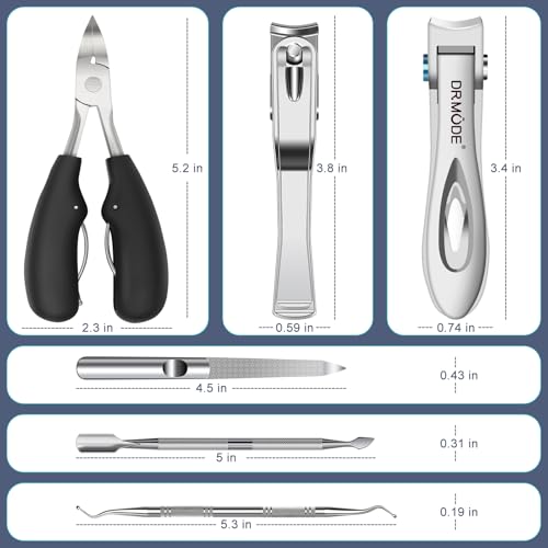 Toenail Clippers for Seniors Thick Toenails, Nail Clipper Set with Ingrown Toenail Tool & 16mm Wide Opening Nail Clippers for Men & 360 Degree Rotary Fingernail Clipper & Leather Case and Nail File