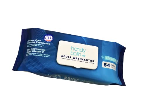 Handybath Incontinence Adult Washcloths Scented for Senior Care or Outdoor Activities - Extra Large 12 x 9" Towels -Cleaning Wipes with Aloe & Chamomile - Rinse Free - 64 Count Pack (1 Pack)
