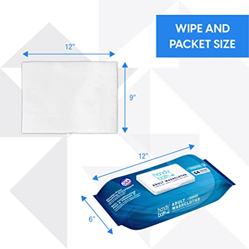 Handybath Incontinence Adult Washcloths Scented for Senior Care or Outdoor Activities - Extra Large 12 x 9" Towels -Cleaning Wipes with Aloe & Chamomile - Rinse Free - 64 Count Pack (1 Pack)