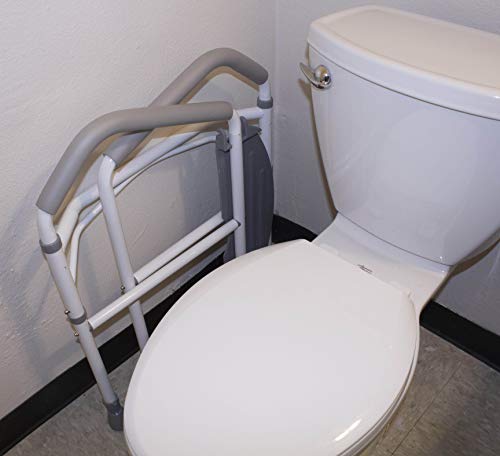 RMS Toilet Safety Frame & Rail - Folding & Portable Bathroom Toilet Safety Rails - Handrail Toilet Bars with Adjustable Height (White)