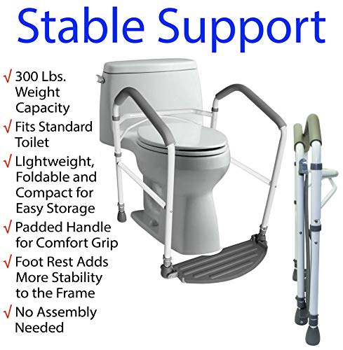 RMS Toilet Safety Frame & Rail - Folding & Portable Bathroom Toilet Safety Rails - Handrail Toilet Bars with Adjustable Height (White)