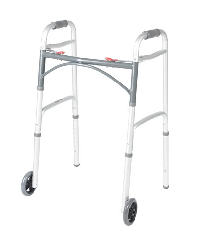Drive Medical 10210-1 Deluxe 2-Button Folding Walker with Wheels