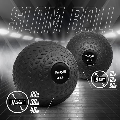 Yes4All 10 lbs Slam Ball for Strength, Power and Crossfit Workout - Fitness Exercise Ball with Grip Tread & Durable Rubber Shell (10 Lbs, Black)