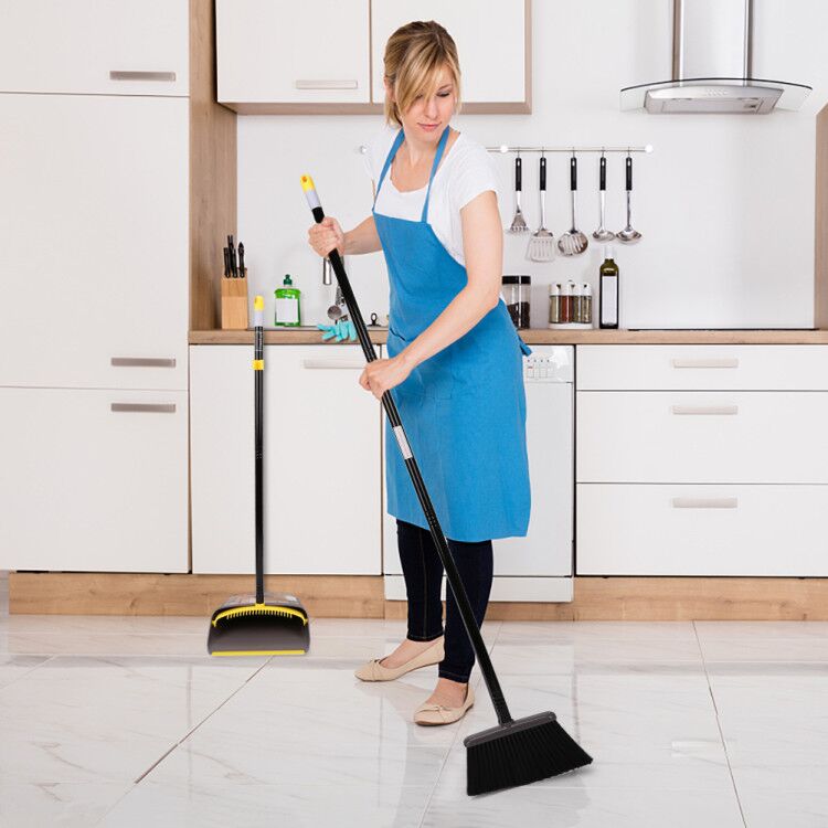 Broom and Dustpan/Broom with Dustpan Combo Set,Standing Dustpan Dust Pan with Long Handle 40"/52" for Home Kitchen Room Office Lobby Indoor Floor Cleaning Broom and Dustpan Set for Home