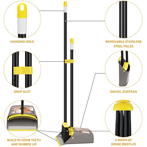 Broom and Dustpan/Broom with Dustpan Combo Set,Standing Dustpan Dust Pan with Long Handle 40"/52" for Home Kitchen Room Office Lobby Indoor Floor Cleaning Broom and Dustpan Set for Home