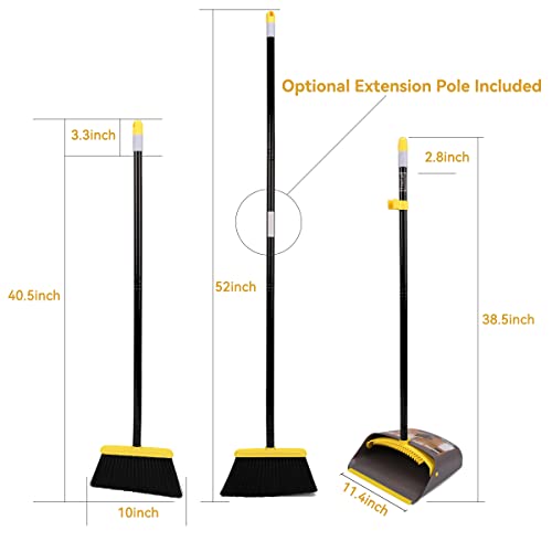 Broom and Dustpan/Broom with Dustpan Combo Set,Standing Dustpan Dust Pan with Long Handle 40"/52" for Home Kitchen Room Office Lobby Indoor Floor Cleaning Broom and Dustpan Set for Home
