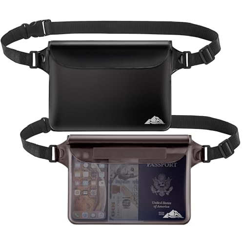 HEETA 2-Pack Waterproof Pouch, Screen Touch Sensitive Waterproof Bag with Adjustable Waist Strap - Keep Your Phone and Valuables Dry - Perfect for Swimming Diving Boating Fishing Beach, Black & Grey