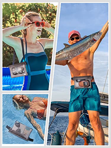 HEETA 2-Pack Waterproof Pouch, Screen Touch Sensitive Waterproof Bag with Adjustable Waist Strap - Keep Your Phone and Valuables Dry - Perfect for Swimming Diving Boating Fishing Beach, Black & Grey