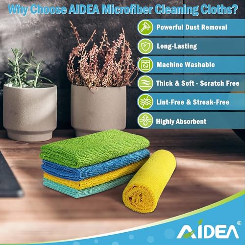 AIDEA Microfiber Cleaning Cloths-50PK, All-Purpose Softer Highly Absorbent, Lint Free - Streak Free Wash Cloth for House, Kitchen, Car, Window, Gifts(12in.x 12in.)
