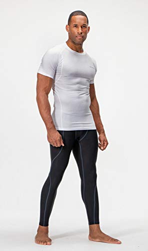 DEVOPS 3 Pack Men's Athletic Short Sleeve Compression Shirts (Large, White/White/White)