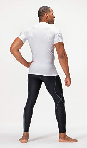 DEVOPS 3 Pack Men's Athletic Short Sleeve Compression Shirts (Large, White/White/White)