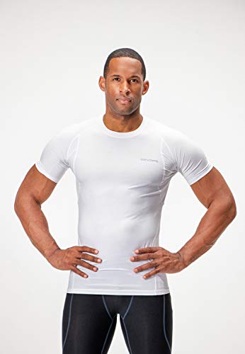 DEVOPS 3 Pack Men's Athletic Short Sleeve Compression Shirts (Large, White/White/White)