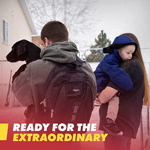 Emergency Zone The Essentials Complete Deluxe Survival 72-Hour Kit, Prepare Your Family for Hurricanes, Earthquakes, FLOODS, Emergency Disaster Go Bag- Available in 2 & 4 Person, Red or Black Bag