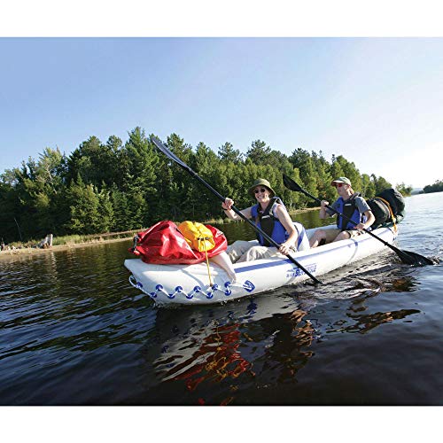 Sea Eagle SE370SK_P 3 Person Blow Up Inflatable Lightweight Rugged Portable Sport Tandem Kayak Canoe Including Back Seats and Bag, White/Blue