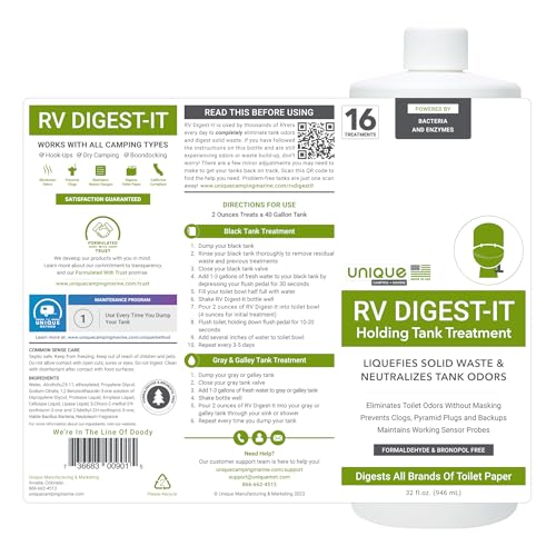 Unique RV Digest-It Holding Tank Treatment - Liquid Toilet Treatment (16 Treatments, 32 oz.) - 413-az