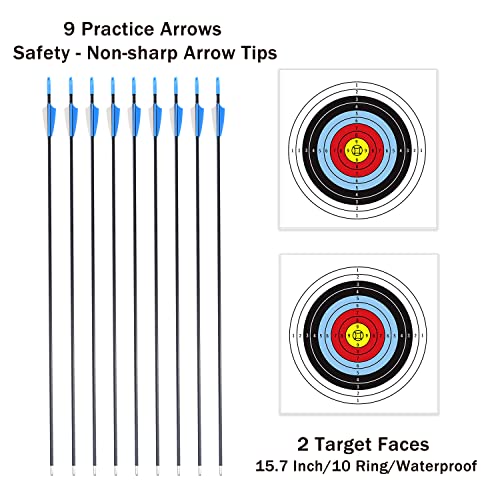 Procener 45" Bow and Arrow Set for Kids, Archery Beginner Gift with 9 Arrows 2 Target Face and 1 Quiver, 18 Lb Recurve Bow Kit for Teen Outdoor Sports Game Hunting Toy (Black)