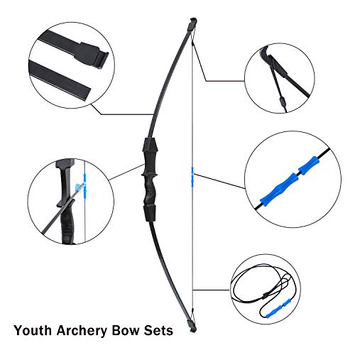 Procener 45" Bow and Arrow Set for Kids, Archery Beginner Gift with 9 Arrows 2 Target Face and 1 Quiver, 18 Lb Recurve Bow Kit for Teen Outdoor Sports Game Hunting Toy (Black)