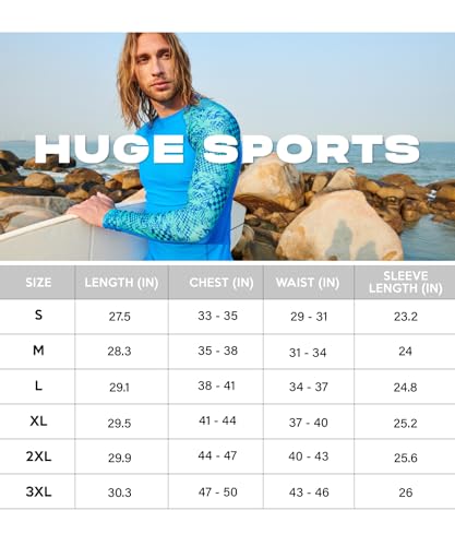 HUGE SPORTS Men's Splice UV Sun Protection UPF 50+ Skins Rash Guard Long Sleeves (Chapped, S)