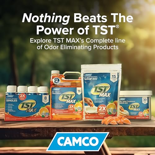 Camco TST MAX RV Toilet Treatment Drop-INs | Control Unwanted Odors and Break Down Waste and Tissue | Septic Tank Safe | Orange Scent | 30 Count - pack of 1 (41183)