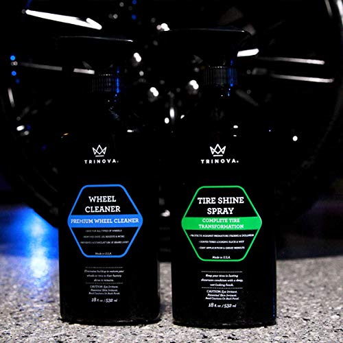 TriNova Tire Shine Spray No Wipe - Automotive Clear Coat Dressing for Wet & Slick Finish - Keeps Tires Black - with Rubber Protector - Prevents Fading & Yellowing - 18 OZ