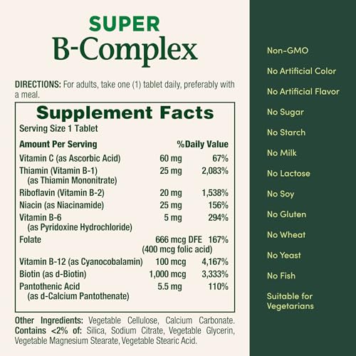Natureâs Bounty Super B Complex with Vitamin C & Folic Acid, Immune & Energy Support, 150 tablets