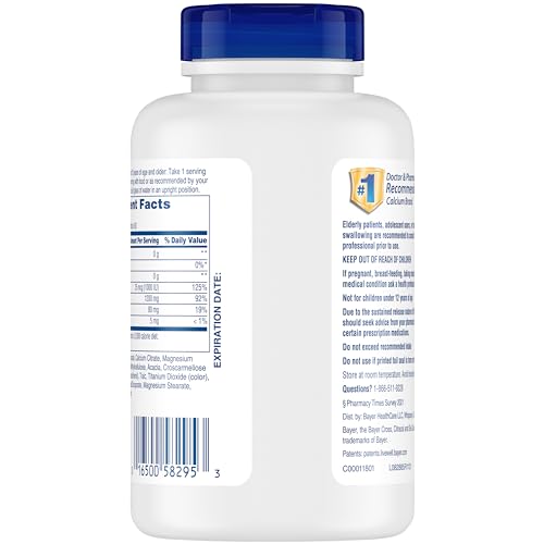 Citracal Slow Release 1200, 1200 mg Calcium Citrate and Calcium Carbonate Blend with 1000 IU Vitamin D3, Bone Health Supplement for Adults, Once Daily Caplets, 185 Count